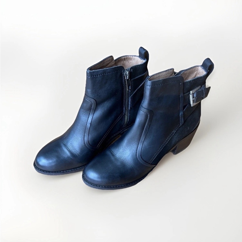 H&M Premium Quality  Black Block Heel Leather Boots, Size 37/6